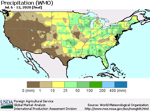 United States Precipitation (WMO) Thematic Map For 7/6/2020 - 7/12/2020