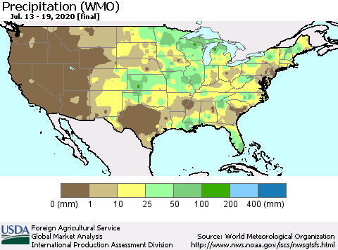 United States Precipitation (WMO) Thematic Map For 7/13/2020 - 7/19/2020