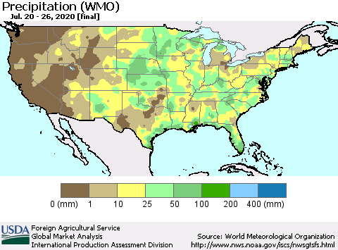 United States Precipitation (WMO) Thematic Map For 7/20/2020 - 7/26/2020