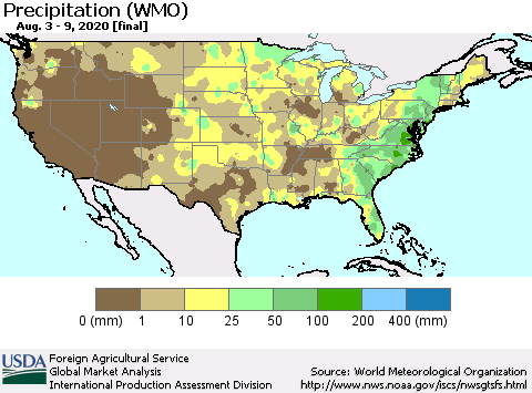 United States Precipitation (WMO) Thematic Map For 8/3/2020 - 8/9/2020