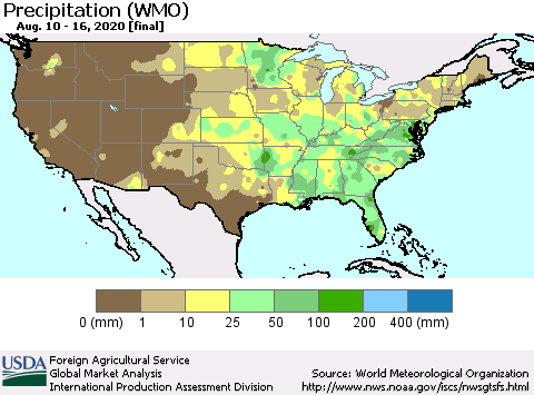 United States Precipitation (WMO) Thematic Map For 8/10/2020 - 8/16/2020