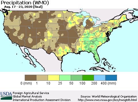United States Precipitation (WMO) Thematic Map For 8/17/2020 - 8/23/2020