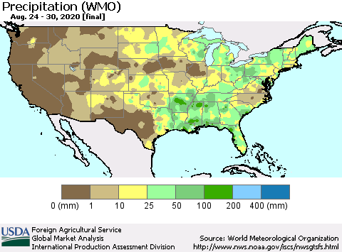 United States Precipitation (WMO) Thematic Map For 8/24/2020 - 8/30/2020