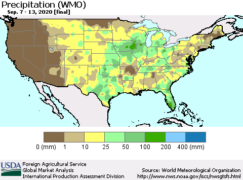 United States Precipitation (WMO) Thematic Map For 9/7/2020 - 9/13/2020