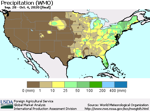 United States Precipitation (WMO) Thematic Map For 9/28/2020 - 10/4/2020