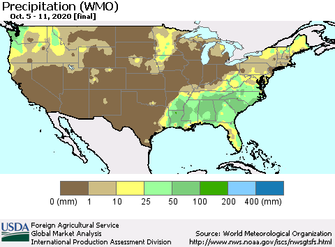 United States Precipitation (WMO) Thematic Map For 10/5/2020 - 10/11/2020