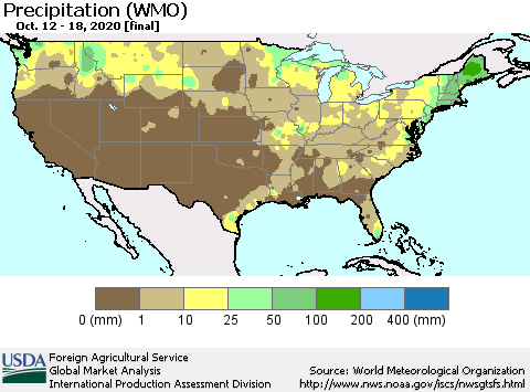 United States Precipitation (WMO) Thematic Map For 10/12/2020 - 10/18/2020