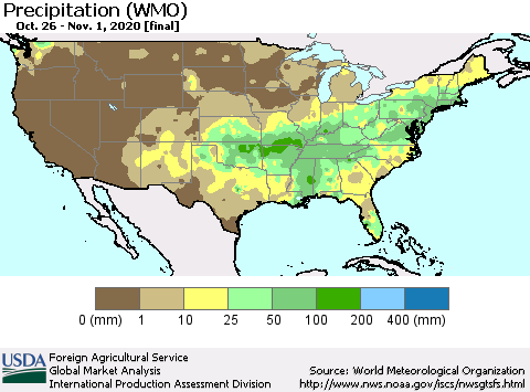 United States Precipitation (WMO) Thematic Map For 10/26/2020 - 11/1/2020