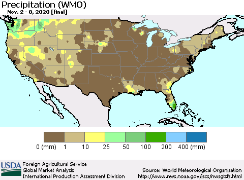 United States Precipitation (WMO) Thematic Map For 11/2/2020 - 11/8/2020
