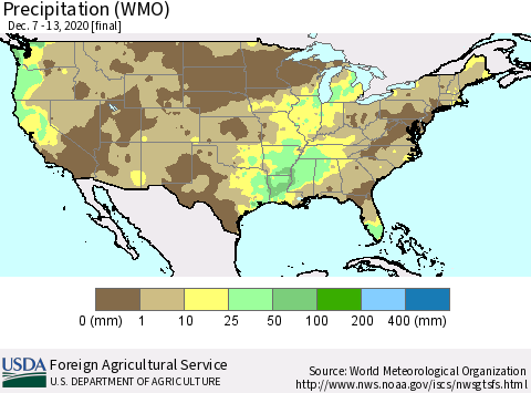 United States Precipitation (WMO) Thematic Map For 12/7/2020 - 12/13/2020