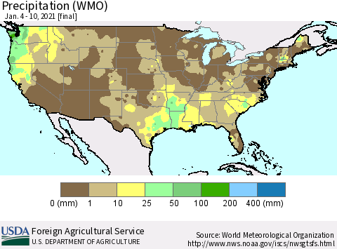 United States Precipitation (WMO) Thematic Map For 1/4/2021 - 1/10/2021
