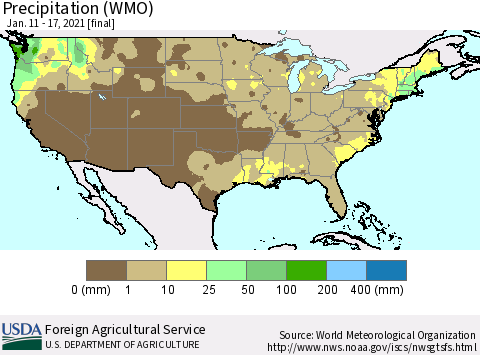 United States Precipitation (WMO) Thematic Map For 1/11/2021 - 1/17/2021