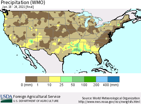 United States Precipitation (WMO) Thematic Map For 1/18/2021 - 1/24/2021