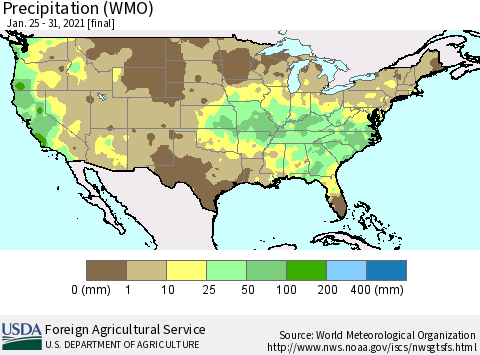 United States Precipitation (WMO) Thematic Map For 1/25/2021 - 1/31/2021