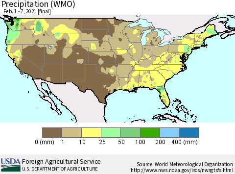 United States Precipitation (WMO) Thematic Map For 2/1/2021 - 2/7/2021