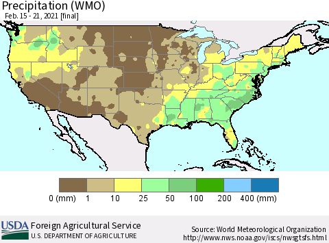 United States Precipitation (WMO) Thematic Map For 2/15/2021 - 2/21/2021