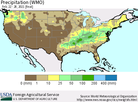 United States Precipitation (WMO) Thematic Map For 2/22/2021 - 2/28/2021