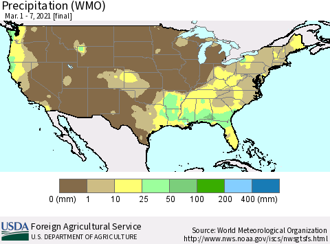 United States Precipitation (WMO) Thematic Map For 3/1/2021 - 3/7/2021