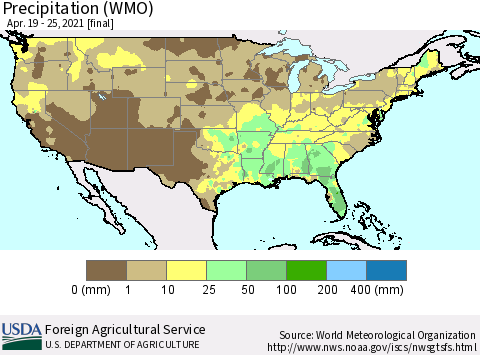 United States Precipitation (WMO) Thematic Map For 4/19/2021 - 4/25/2021