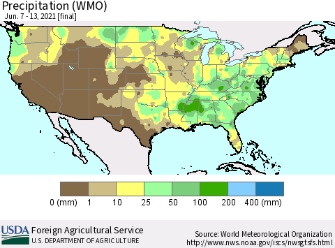 United States Precipitation (WMO) Thematic Map For 6/7/2021 - 6/13/2021