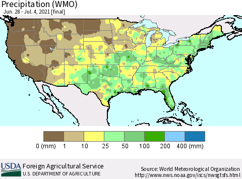 United States Precipitation (WMO) Thematic Map For 6/28/2021 - 7/4/2021