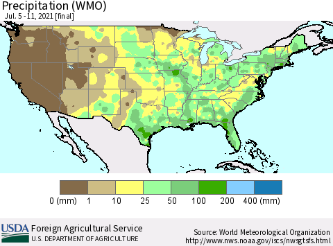 United States Precipitation (WMO) Thematic Map For 7/5/2021 - 7/11/2021