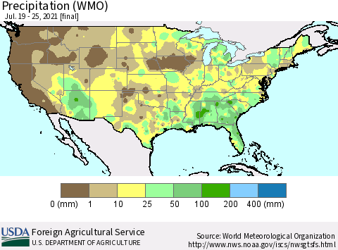 United States Precipitation (WMO) Thematic Map For 7/19/2021 - 7/25/2021