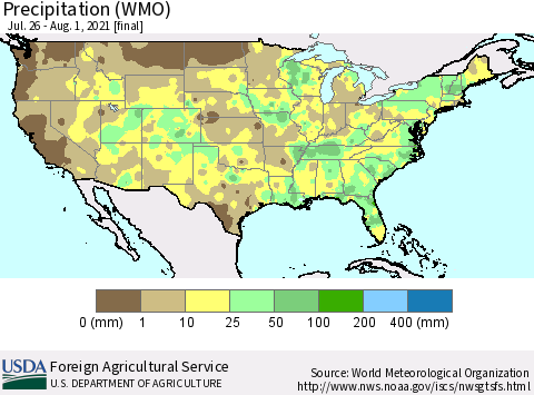 United States Precipitation (WMO) Thematic Map For 7/26/2021 - 8/1/2021