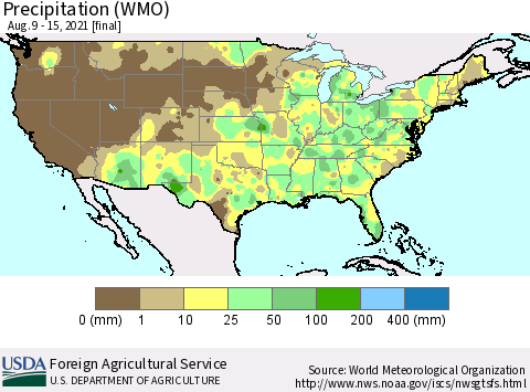 United States Precipitation (WMO) Thematic Map For 8/9/2021 - 8/15/2021