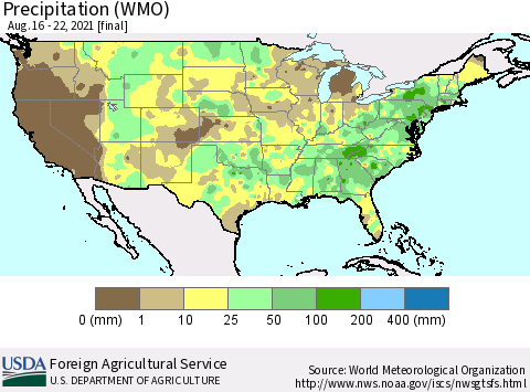 United States Precipitation (WMO) Thematic Map For 8/16/2021 - 8/22/2021