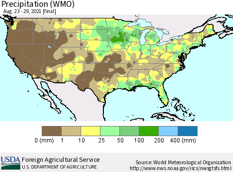 United States Precipitation (WMO) Thematic Map For 8/23/2021 - 8/29/2021