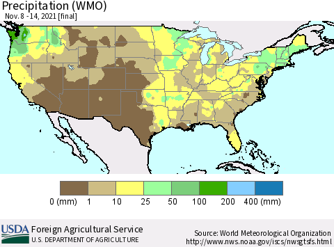 United States Precipitation (WMO) Thematic Map For 11/8/2021 - 11/14/2021
