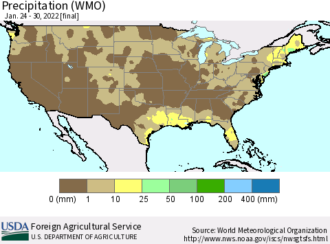 United States Precipitation (WMO) Thematic Map For 1/24/2022 - 1/30/2022