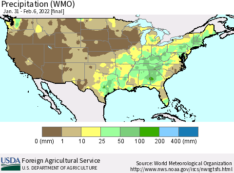 United States Precipitation (WMO) Thematic Map For 1/31/2022 - 2/6/2022
