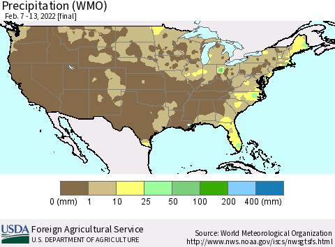 United States Precipitation (WMO) Thematic Map For 2/7/2022 - 2/13/2022