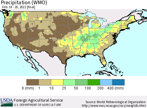 United States Precipitation (WMO) Thematic Map For 2/14/2022 - 2/20/2022