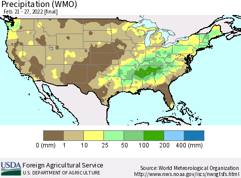 United States Precipitation (WMO) Thematic Map For 2/21/2022 - 2/27/2022