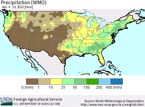 United States Precipitation (WMO) Thematic Map For 4/4/2022 - 4/10/2022