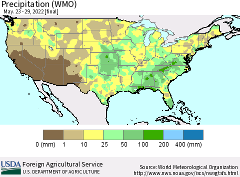 United States Precipitation (WMO) Thematic Map For 5/23/2022 - 5/29/2022