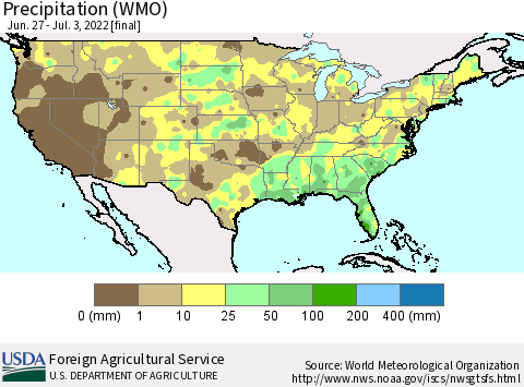 United States Precipitation (WMO) Thematic Map For 6/27/2022 - 7/3/2022