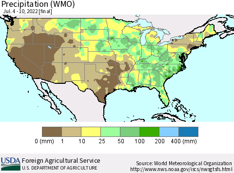 United States Precipitation (WMO) Thematic Map For 7/4/2022 - 7/10/2022