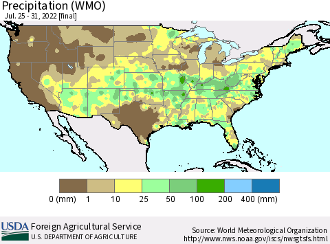 United States Precipitation (WMO) Thematic Map For 7/25/2022 - 7/31/2022