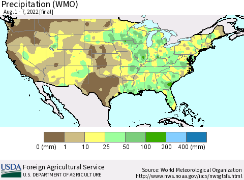 United States Precipitation (WMO) Thematic Map For 8/1/2022 - 8/7/2022