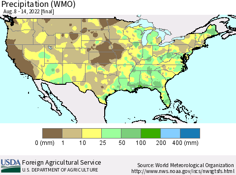 United States Precipitation (WMO) Thematic Map For 8/8/2022 - 8/14/2022