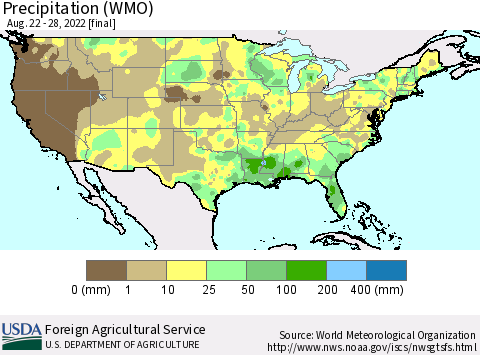 United States Precipitation (WMO) Thematic Map For 8/22/2022 - 8/28/2022