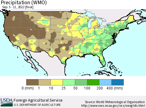 United States Precipitation (WMO) Thematic Map For 9/5/2022 - 9/11/2022