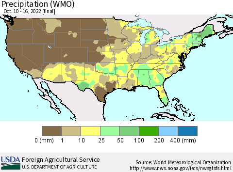 United States Precipitation (WMO) Thematic Map For 10/10/2022 - 10/16/2022
