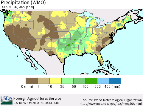 United States Precipitation (WMO) Thematic Map For 10/24/2022 - 10/30/2022