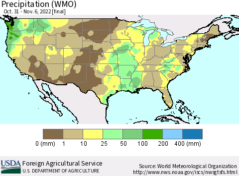 United States Precipitation (WMO) Thematic Map For 10/31/2022 - 11/6/2022