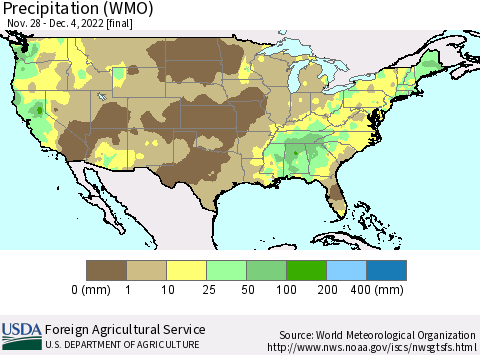 United States Precipitation (WMO) Thematic Map For 11/28/2022 - 12/4/2022